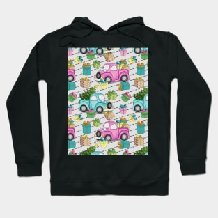 Christmas Pattern Gifts Trees Vintage Cars Art Hoodie